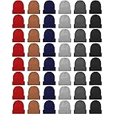 Liitrsh 48 Pcs Kids Winter Beanies, Warm Cold Weather Hats Knitted Cap Solid Color for Boy Girl Children School Outdoor
