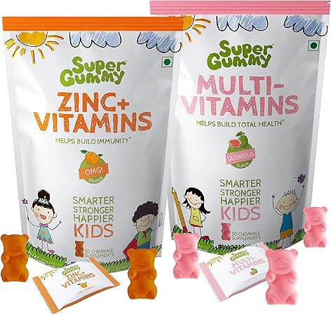 Super Gummy Multivitamin & Zinc Gummies for Kids, Immunity Boost & Overall Growth (Combo 2 Pack, 30 Chewable Gummy Bears Per Pack)