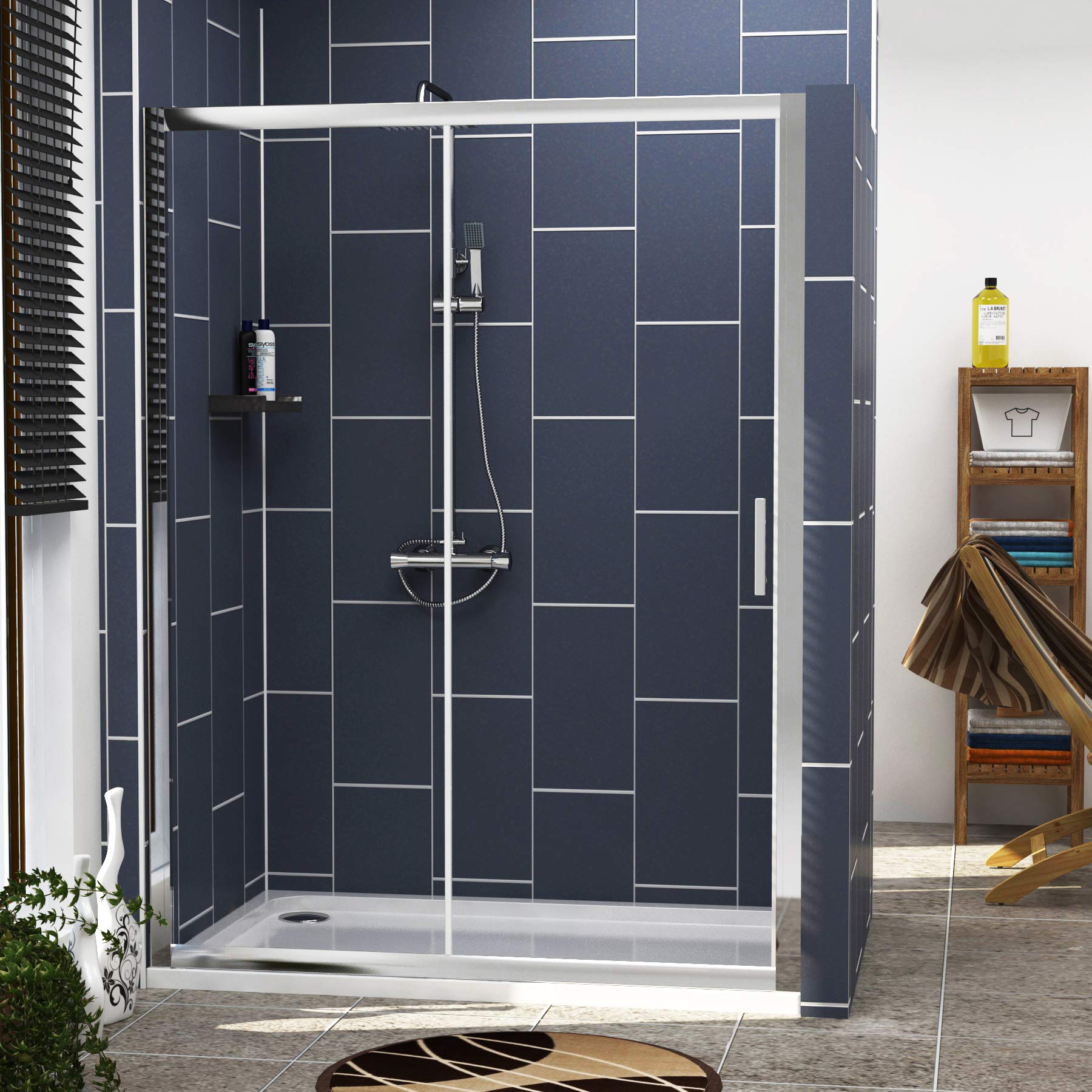 1600mm Sliding Shower Door 6mm Safety Tempered Glass Reversible Shower Enclosure Cubicle Screen