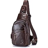 SCHLATUM Genuine Leather Crossbody Bag for Men Casual Sling Chest Bag Men Sling Bags Man Bag Crossbody, Coffee