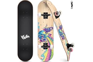 RYVORBE Skateboards for Beginners, 31"x8" Complete Skateboard for Kids Teens & Adults, 7 Layer Canadian Maple Wood Double Kick Deck Concave Standard and Tricks Skateboard with All-in-1 Skate Tool