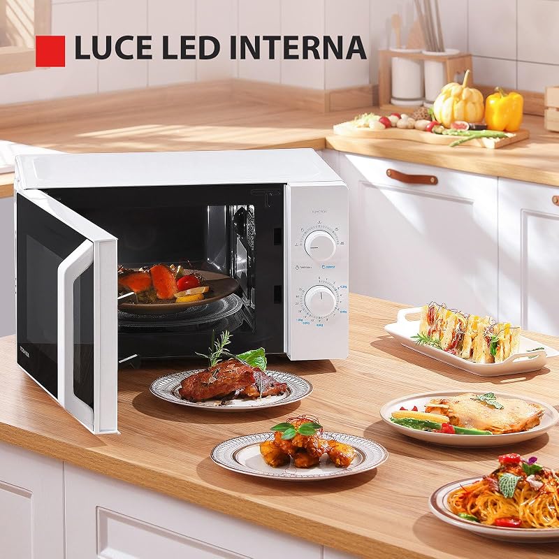 MW2-MM20P(WH) Padrão micro-ondas forno, 20 litros, 800 W, 5 níveis de potência com prática função de degelo, iluminação LED interior, branco