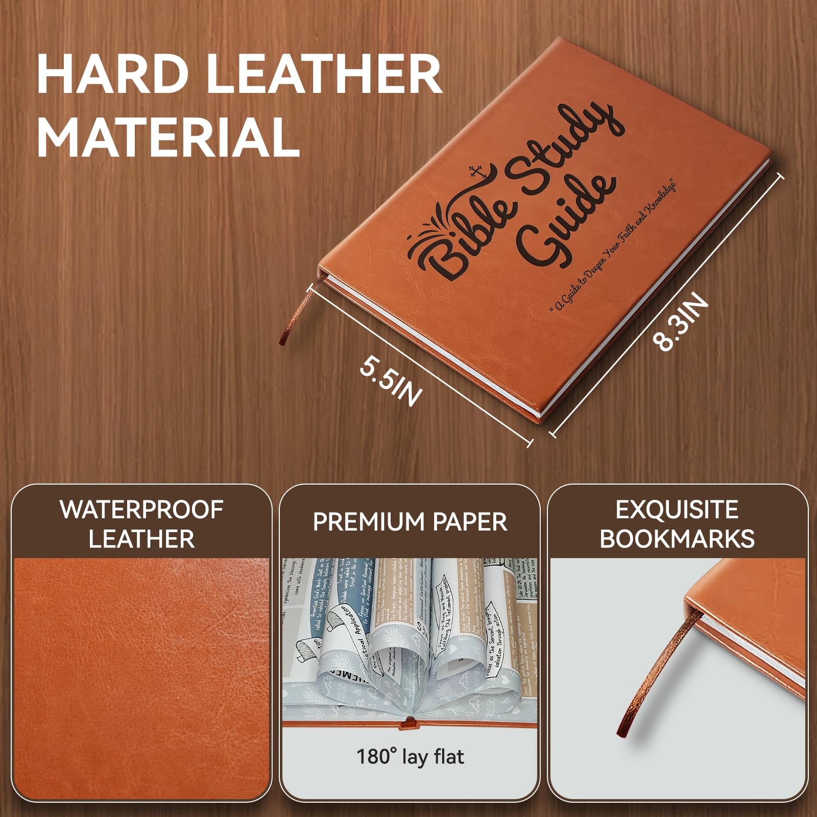 66 Page Bible Study Guide, Christian Notebook for Scripture Study with Guided Prompts, Bible Study Supplies & Bible Study Journal, Daily Devotionals, Enhanced Large Print(Supporting Elderly Readers) (Brown)