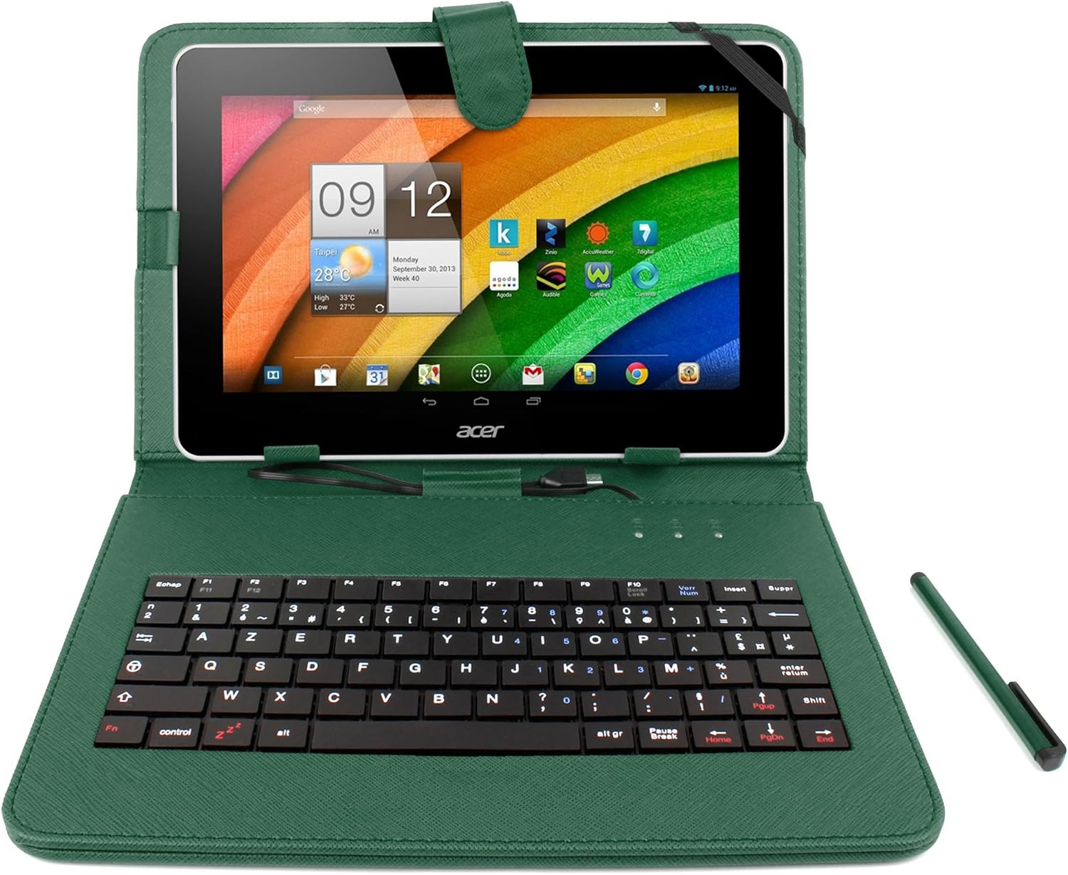 DURAGADGET FRENCH AZERTY Green Faux Leather Protective Case With Micro USB Keyboard For Acer Iconia A3-A10 / W510 / W511 / A3-A10-L849 / A3-A10-L662 / W510-1458