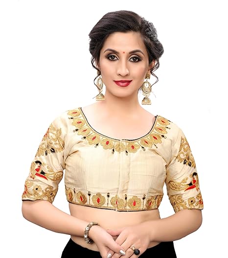 Women's Embroidered Phantom Silk Blouse With Round Neck (BL-20035)_Free_Size