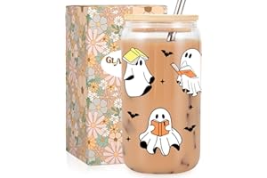 Fairy's Gift Ghost Reader Halloween Cup, Cute Halloween Spooky Gifts for Book Lovers, 16 oz Iced Coffee Cup with Lid Straw, Book Themed, Bookworm, Bookish Gifts for Women Book Lover Librarian