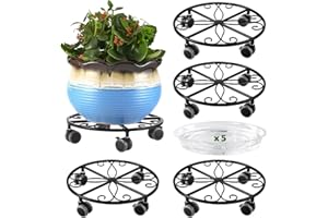 PLANTERHOMA 5 Pack Plant Caddy with Wheels Heavy Duty 11.8 Inches Metal Plant Stand with Wheels Plant Dolly Rolling Plant Stand Plant Roller with Casters for Indoor and Outdoor (5, Black)