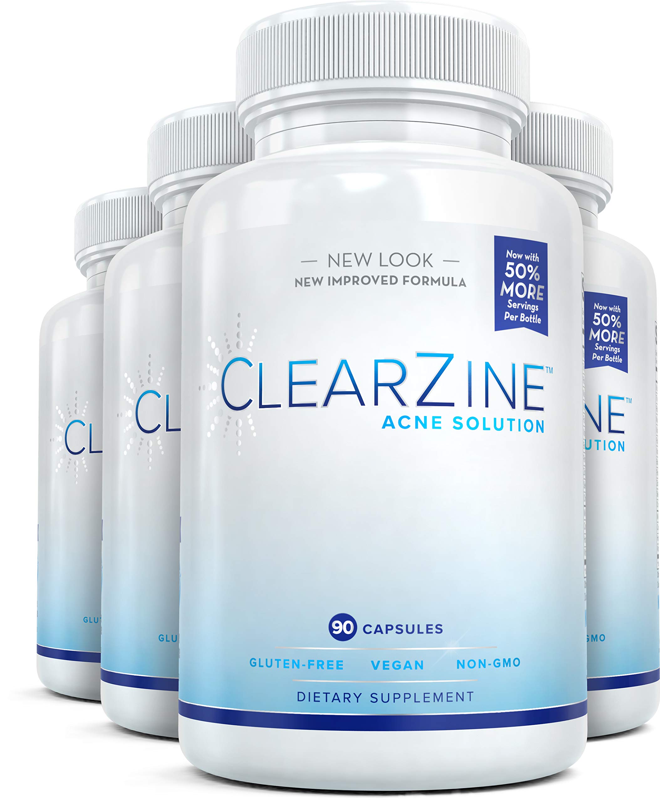 ClearZine Acne Pills (4 Bottles) for Teens & Adults Clear Skin
