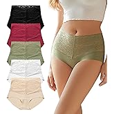 SHARICCA High Waist Lace Underwear for Women Seamless Sexy Panties Ladies Stretch Full Coverage Briefs Pack