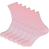 Pauboland Womens 6-Pack Pink Anti Sweat Odor Resistant Stink Proof Compression Quarter Crew Cotton Athletic Running Hiking Socks, Size 6-10