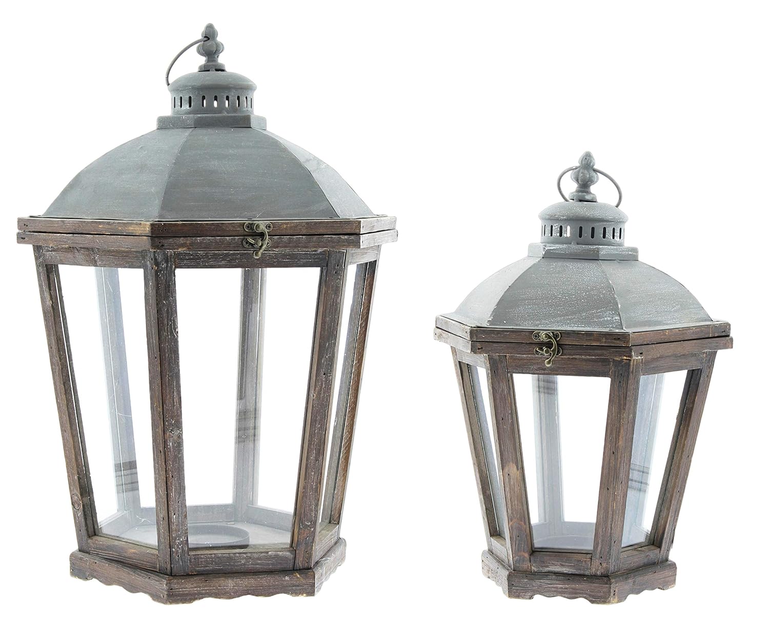 Park Hill Set Of 2 Large Rustic Decorative Lanterns Wood Metal