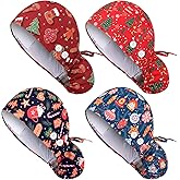 Jamntower 4 Pcs Satin Lined Scrub Caps with Buttons Adjustable Work Cap with Sweatband Tie Back Surgical Hats for Women Nurse