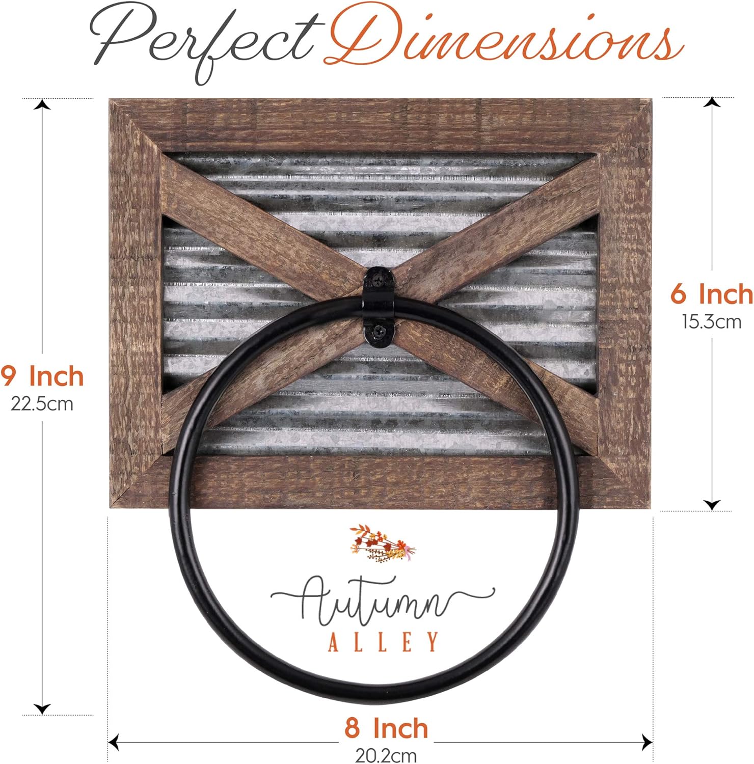 Autumn Alley Rustic Barn Door Bathroom Towel Ring | Wall Mounted Farmhouse Hand Towel Holder | Barn Wood, Galvanized Corrugated Metal and Black Ring Combine Perfectly for Country Charm: Home & Kitchen