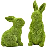 2PCS Easter Rabbit Decoration Green Moss Plush Rabbit Artificial Sculpture Green Plush Rabbit Resin Ornament Spring Garden Decoration Easter Gift Easter Decoration (Small 2PCS Standing+Sitting)
