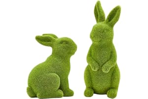 ZENSOUNDING 2PCS Easter Rabbit Decoration Green Moss Plush Rabbit Artificial Sculpture Green Plush Rabbit Resin Ornament Spring Garden Decoration Easter Gift Easter Decoration (Small 2PCS Standing+Sitting)