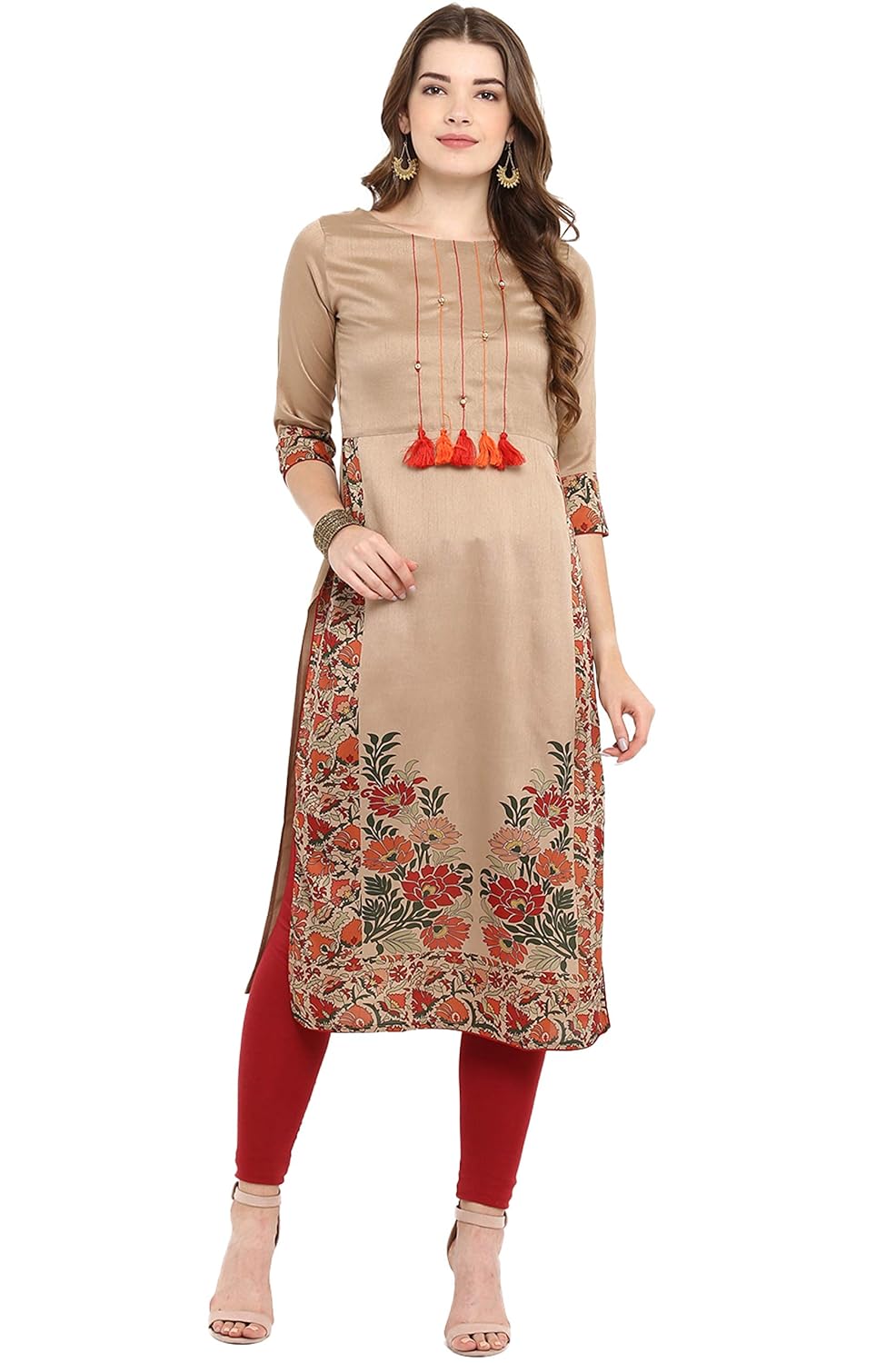 janasya women's art silk straight kurta