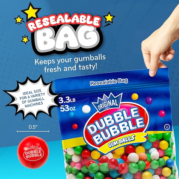 GUMBALLS FOR GUMBALL MACHINE REFILLS – 53 OUNCE DUBBLE BUBBLE CHEWING GUM BULK ANTIQUE STYLE GUM BALLS VINTAGE OLD FASHIONED CANDY -MINI BUBBLE GUMBALLS 3.3 LB FOR KIDS TOY BANK CANDY DISPENSER PLAYO
