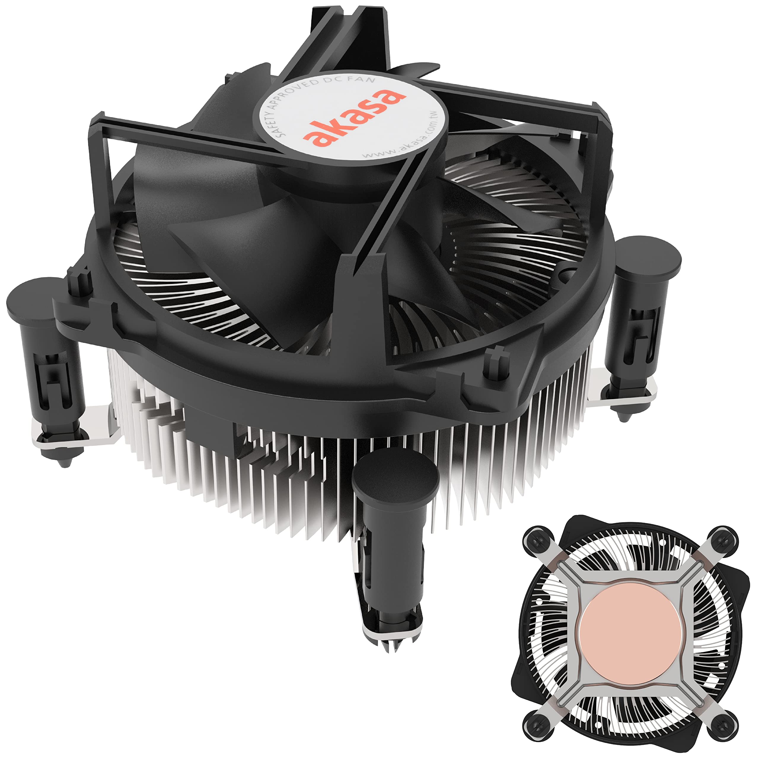 Akasa Copper Core Cooler for Intel® LGA1700&1851 | Designed for Core™ i9 processors up to 125W TDP | Heatsink with Copper Core | 90mm PWM Fan | Dual Ball Bearing | AK-CC6606BP01