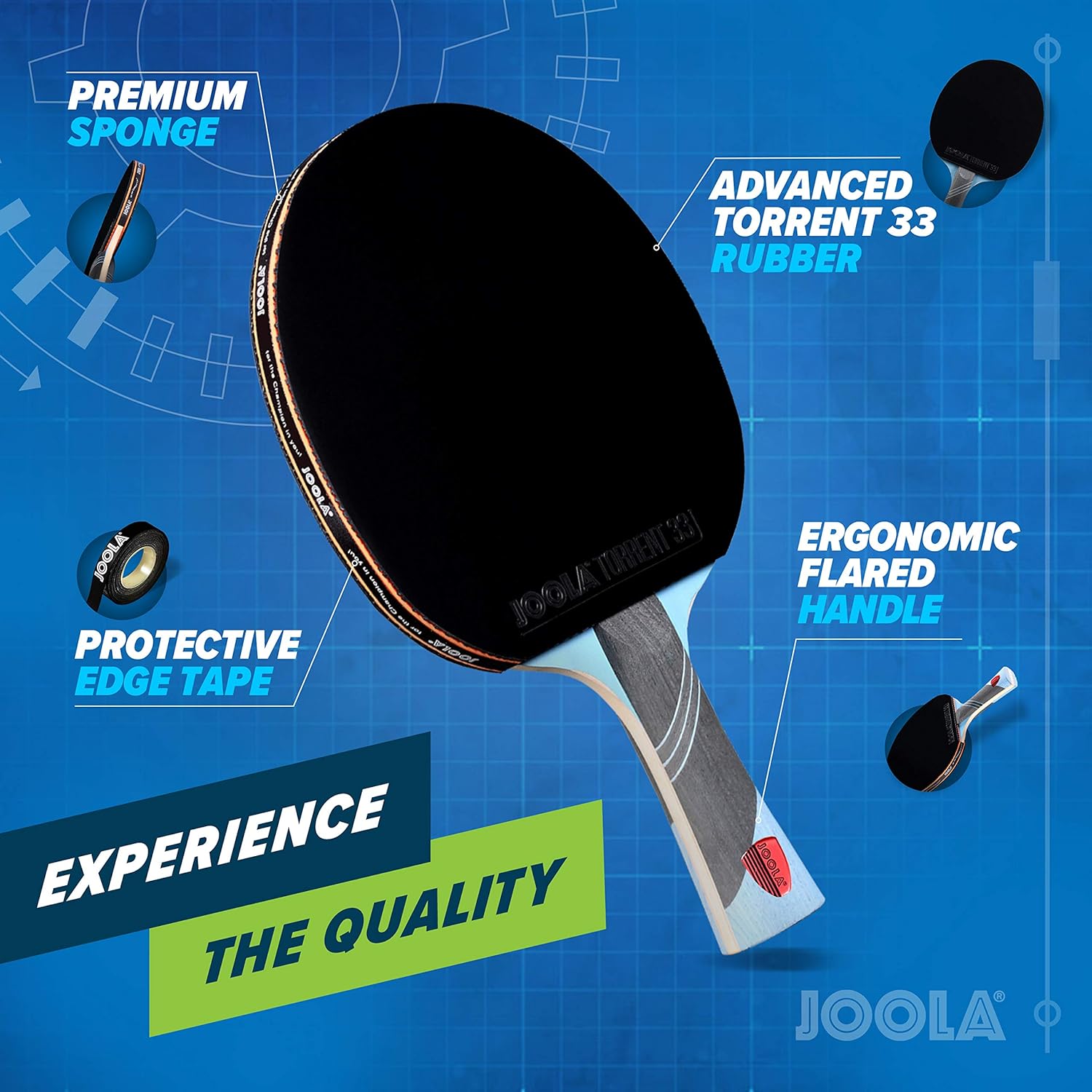 JOOLA Omega Speed - Table Tennis Racket for Advanced Training with Flared Handle - Tournament Level Ping Pong Paddle with Torrent 33 Table Tennis Rubber- Designed for Speed : Sports & Outdoors