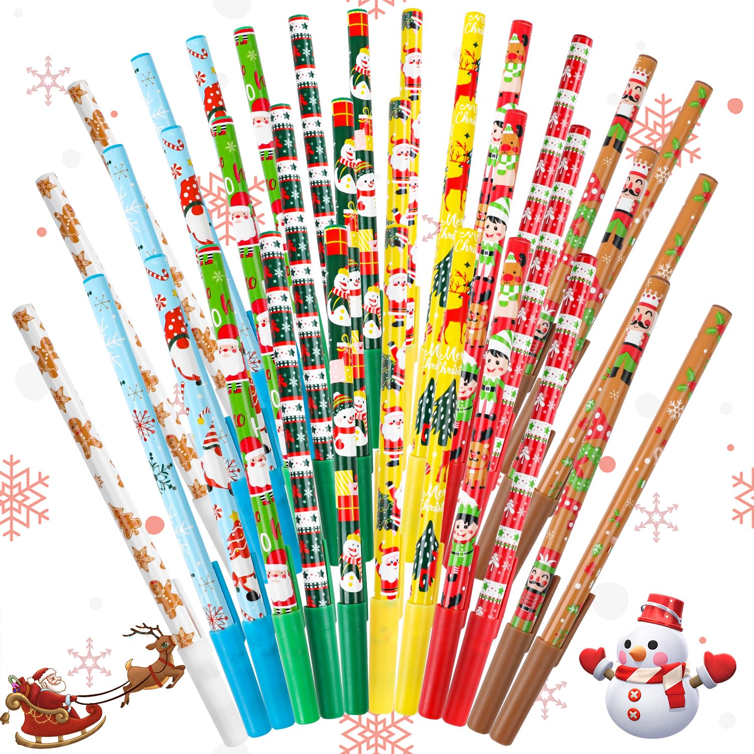 VEYLIN 36 Pcs Christmas Stick Ballpoint Pens, Holiday Stick Ballpoint Pens for Home School Gift for Kids (12 Styles)
