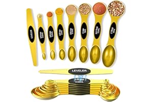 BANANABAY Measuring Spoons Set of 8 - Magnetic Tablespoon Measure Spoon, 304 Stainless Steel Stackable Double-Sided Nested Teaspoons and Tablespoons,Fits in Most Kitchen Spice Jar,Best Kitchen Gadge(GOLD)