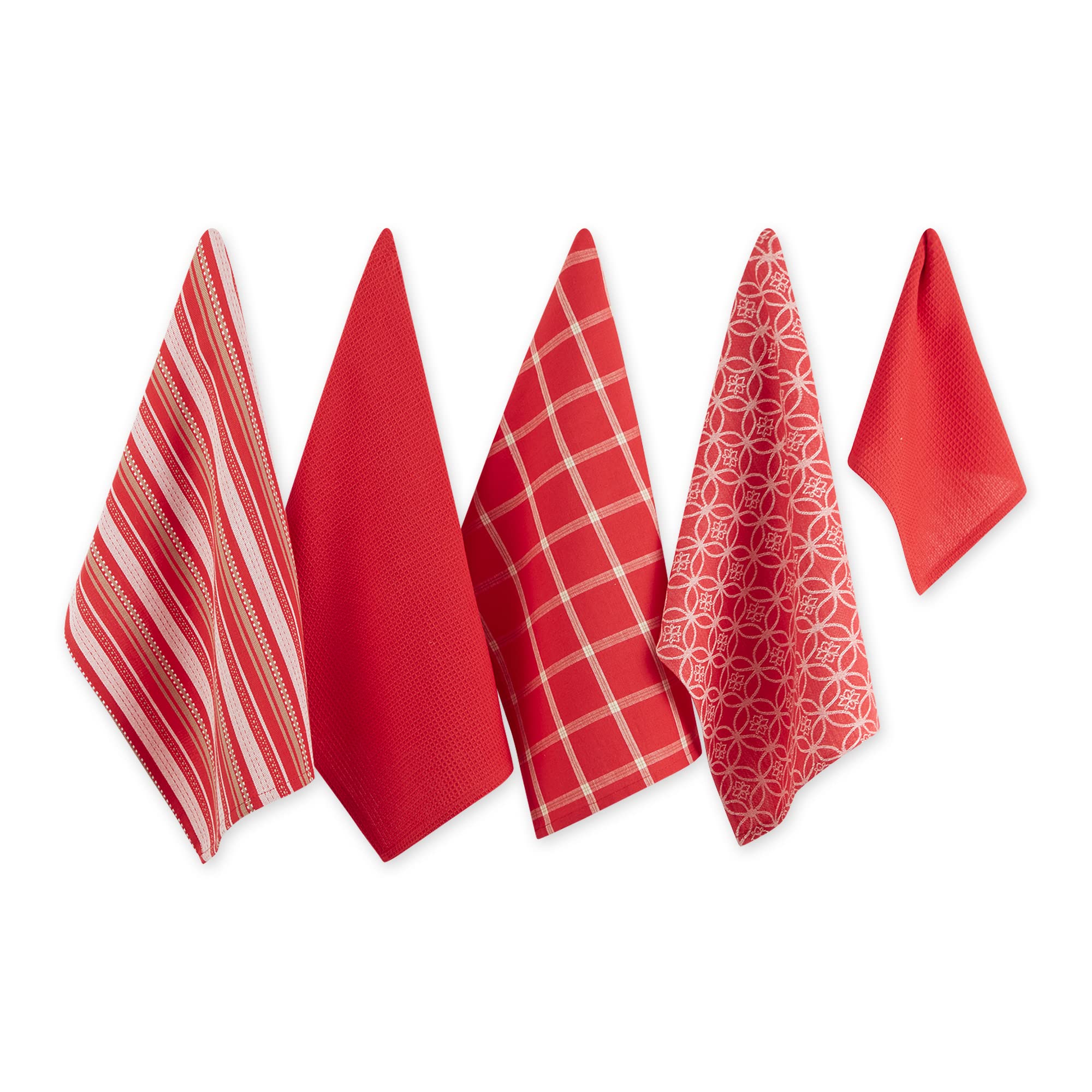 DII Assorted Woven Kitchen Set, Dishtowel, 18x28, Dishcloth, 13x13, Red, 5 Piece — image 1