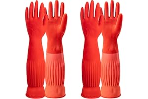 ThxToms Rubber Dishwashing Cleaning Gloves (2-Pair) - Fleece Lined, Reusable, Waterproof with Extra-Long Cuff & Anti-Slip Design for Household & Kitchen Use - Small
