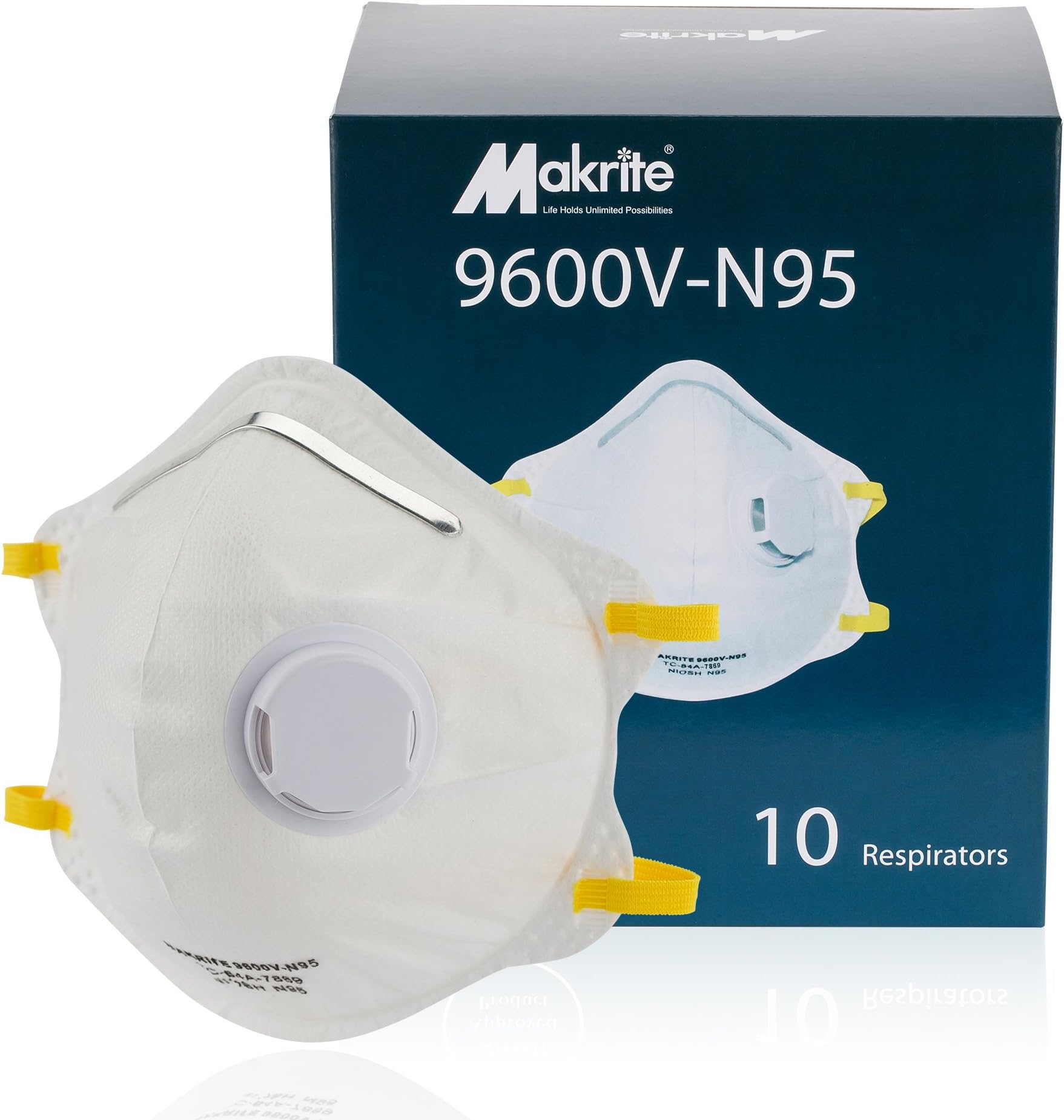 Makrite N95 Foldable Cone Dust Mask with Valve (Pack of 10) - One Fit Most - NIOSH Certified Disposable Particulate Respirator for Home Improvement, DIY Projects, Sanding, Grinding