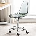 HOMEFUN Clear Desk Chair, Acrylic Rolling Armless Vanity Swivel Height Adjustable Ghost Molded Plastic Home Office Chairs with Wheels, Black