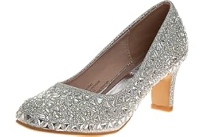 Badgley Mischka Closed Toe Heels for Kids Girls - Block Heel Dress Shoe Pumps with Crystal Frame (Sizes 13-6 Little Kid-Big Kid)