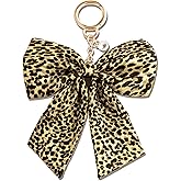 VITITRAN Double-Layer Leopard Cheetah Print Bow Keychain, Two-Tier Large Ribbon Bag Charm for Purse, Backpack, Accessory