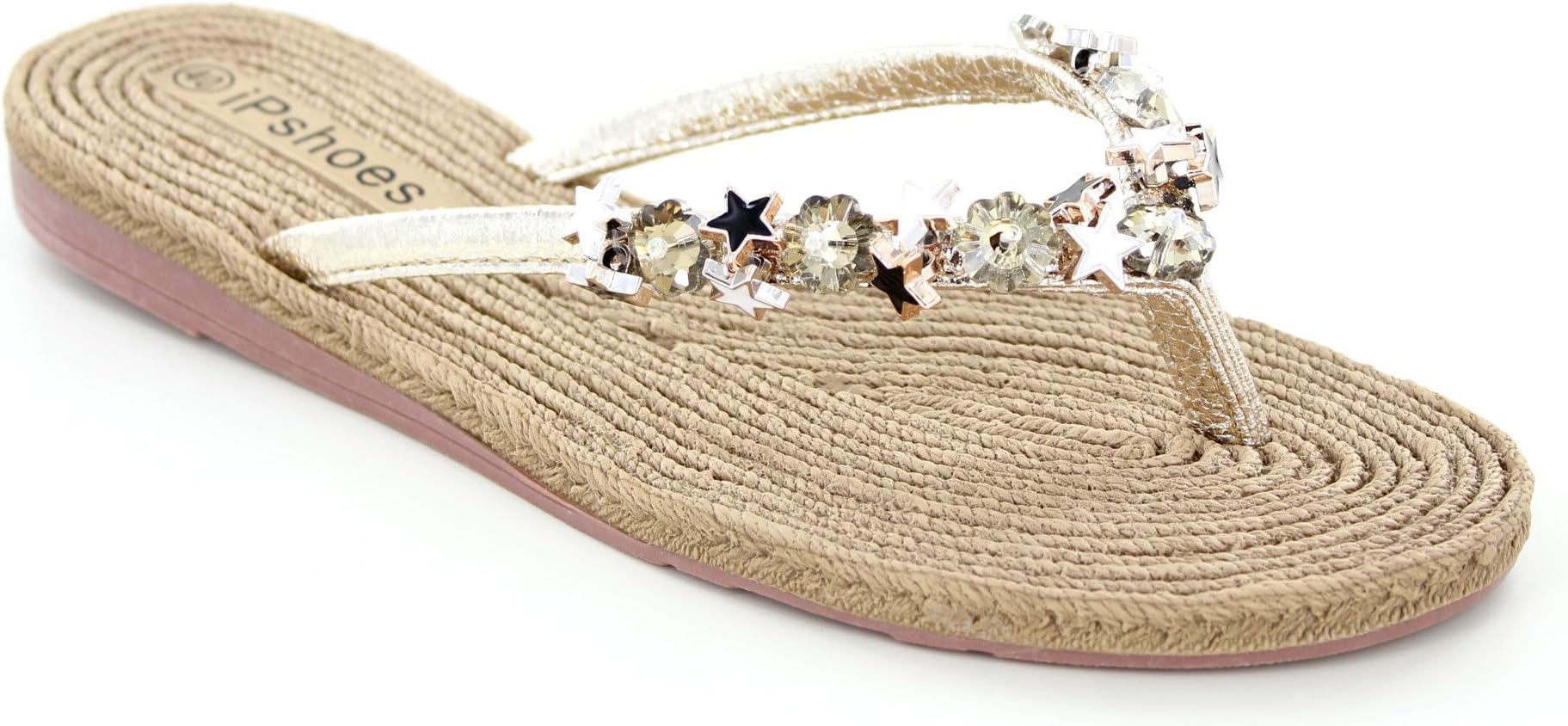 Cute Cushion Slip On Flip Flops Sandals with Crystal Rhinestone Lucky Star