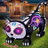 Rotating Head - 5 Ft Day of The Dead Inflatables Sugar Skull Black Cat | Built-in LEDs Dia De Los Muertos Decorations Outdoor Blow Up Calaveras Cat Halloween Day of The Dead Decor Yard Lawn Garden