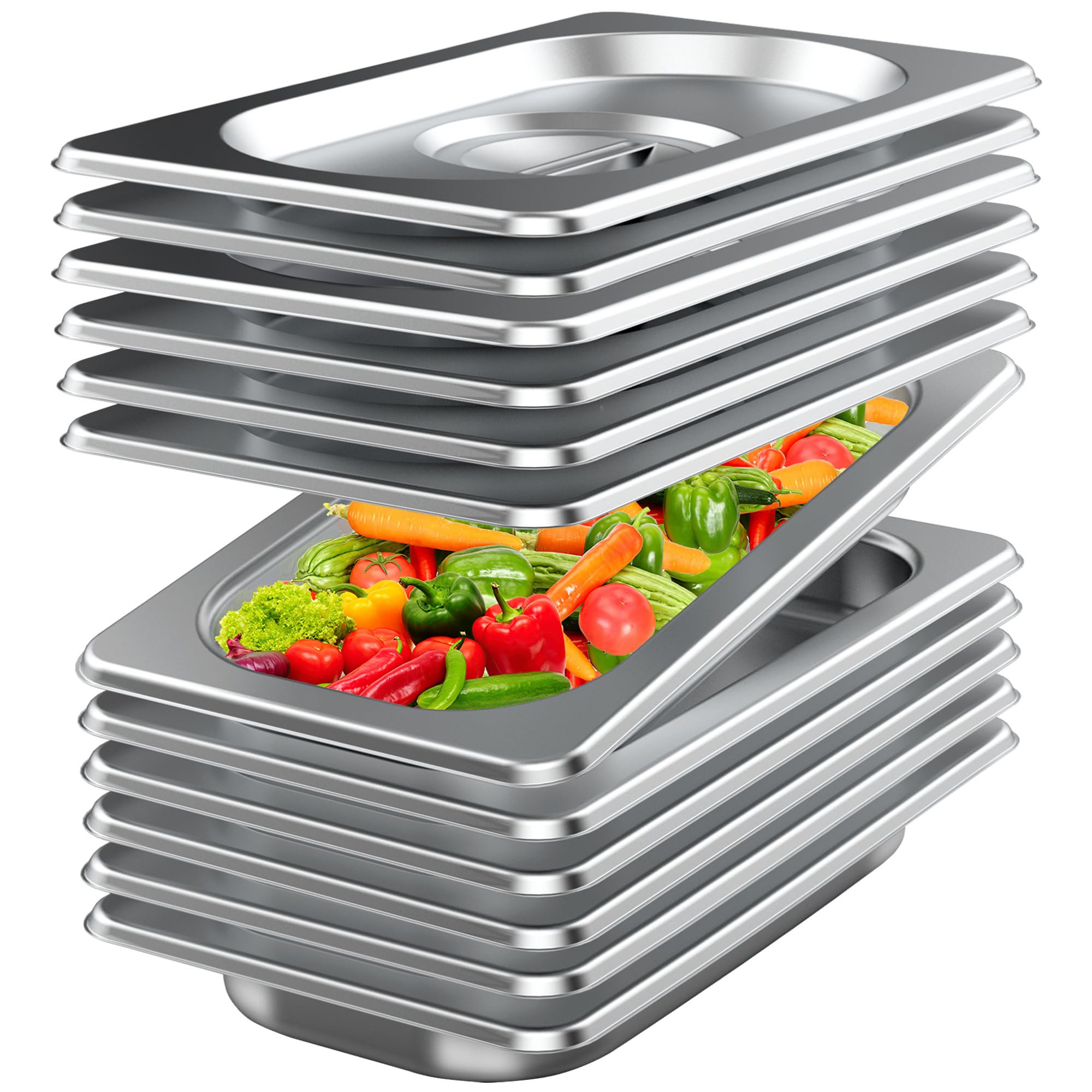 HNEDSEN 6 Pack Stainless Steel Hotel Pan with Lids