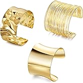 SOMEITIA 3Pcs Chunky Gold Cuff Bracelets Open Wide Bangle Bracelets Set for Women Minimalist Irregular Bracelet Statement Wrist Cuff Wrap Bracelet Jewelry