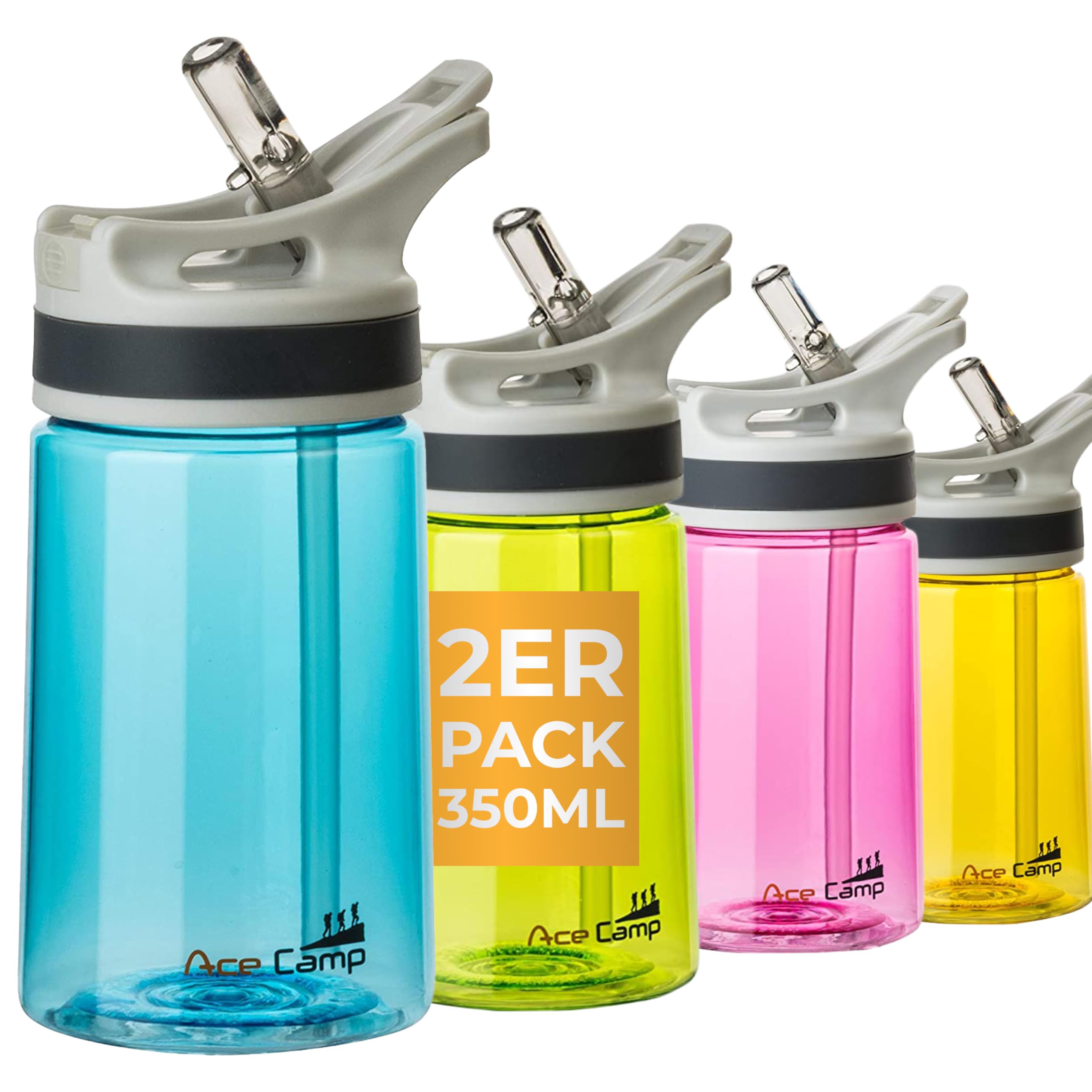 AceCamp TRITAN Spring Lid Drinking Bottle, BPA-Free, Water Bottle, Sports Bottle, Leak-Proof with Straw 350 ml, 600 ml, 800 ml, Blau 350ml Doppelpack, 350 ml