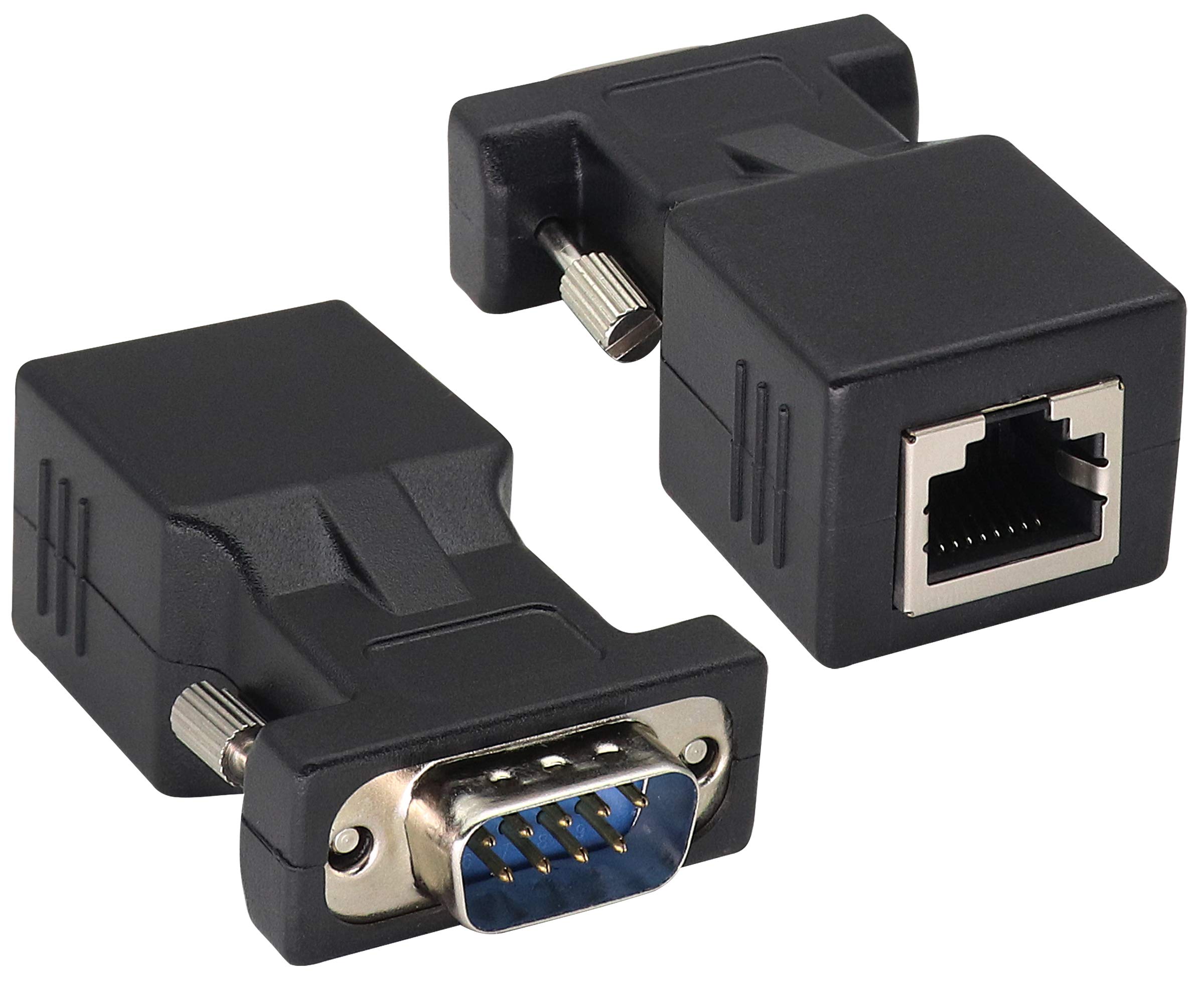 AAOTOKK AOTOKK RJ45 to DB9 RS232 Adapter 9-Pin Serial Port RS232 Male to RJ45 Female CAT5 CAT6 Ethernet LAN Extend Converter, Network to DB9 Serial Port Coupler Extender Adapter (2 Pack)