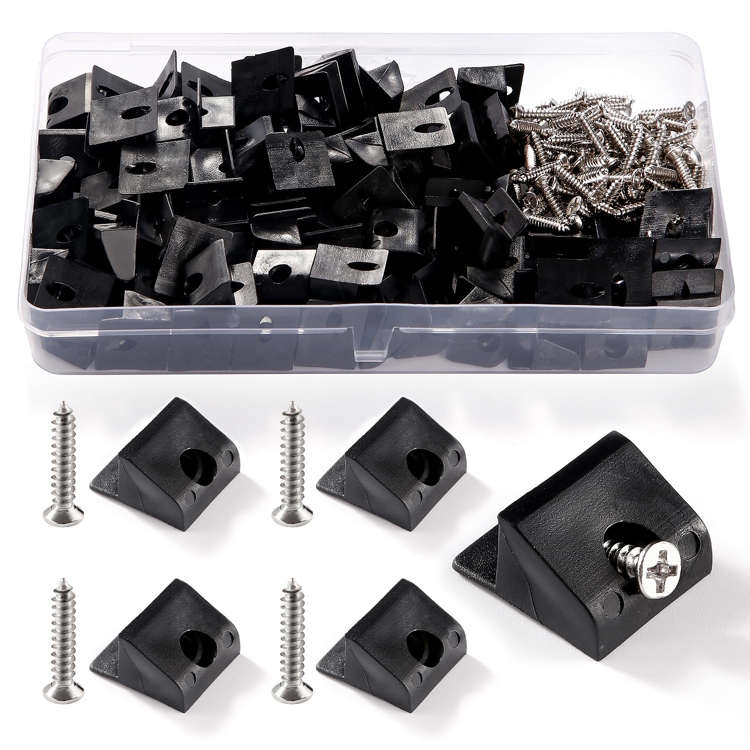 VooGenzek 90 PCS Drawer Bottom Sagging Repair Mending Wedges, Drawer Base Support Reinforcement, Furniture Chest Bottom Repair Fixing Mending Wedges, with 90 PCS Screws, 17.5 * 15.5 * 9.5mm (Black)