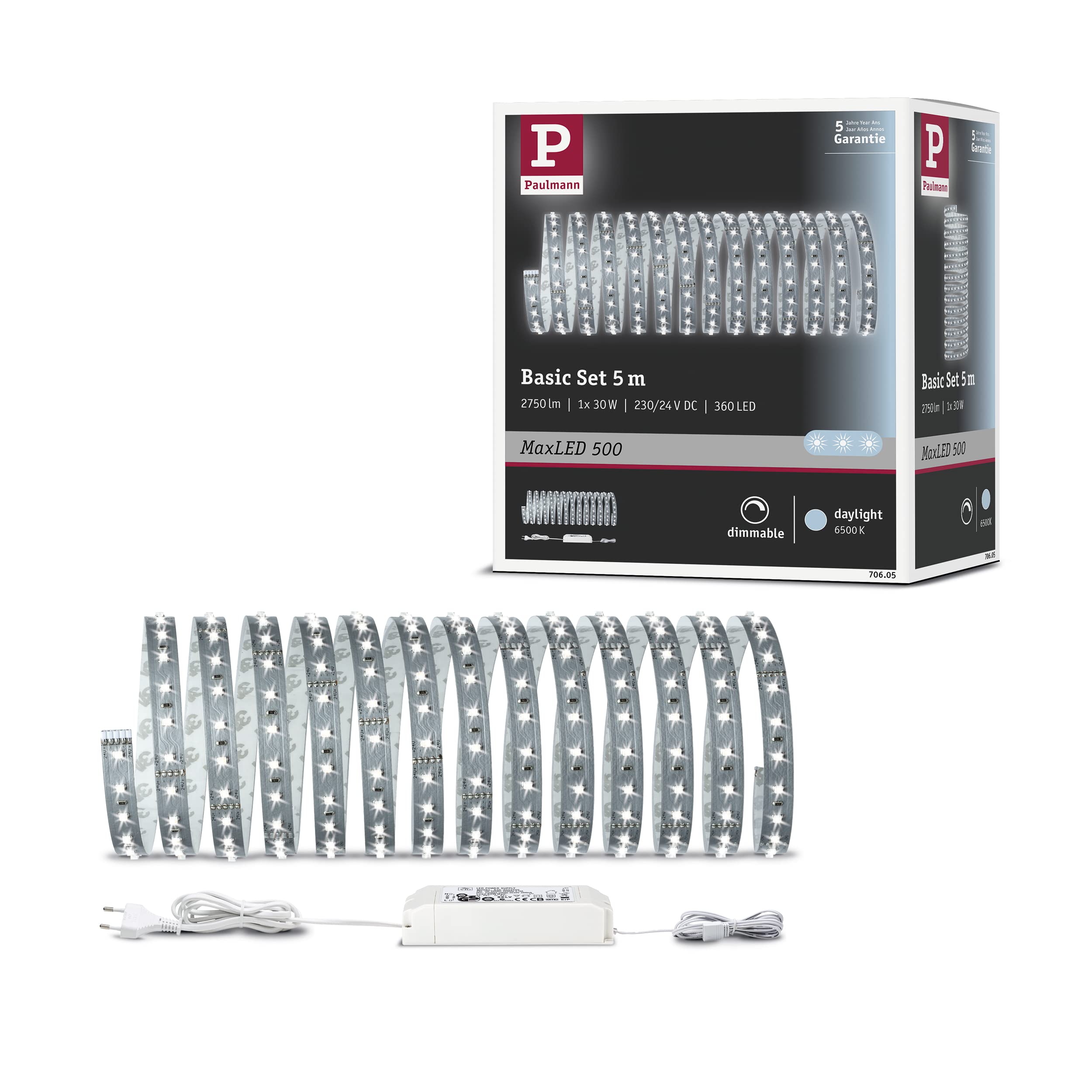 Paulmann 70605 Function MaxLED 500 Basisset 5m Daylight White 28W 230/24V 60VA Silver