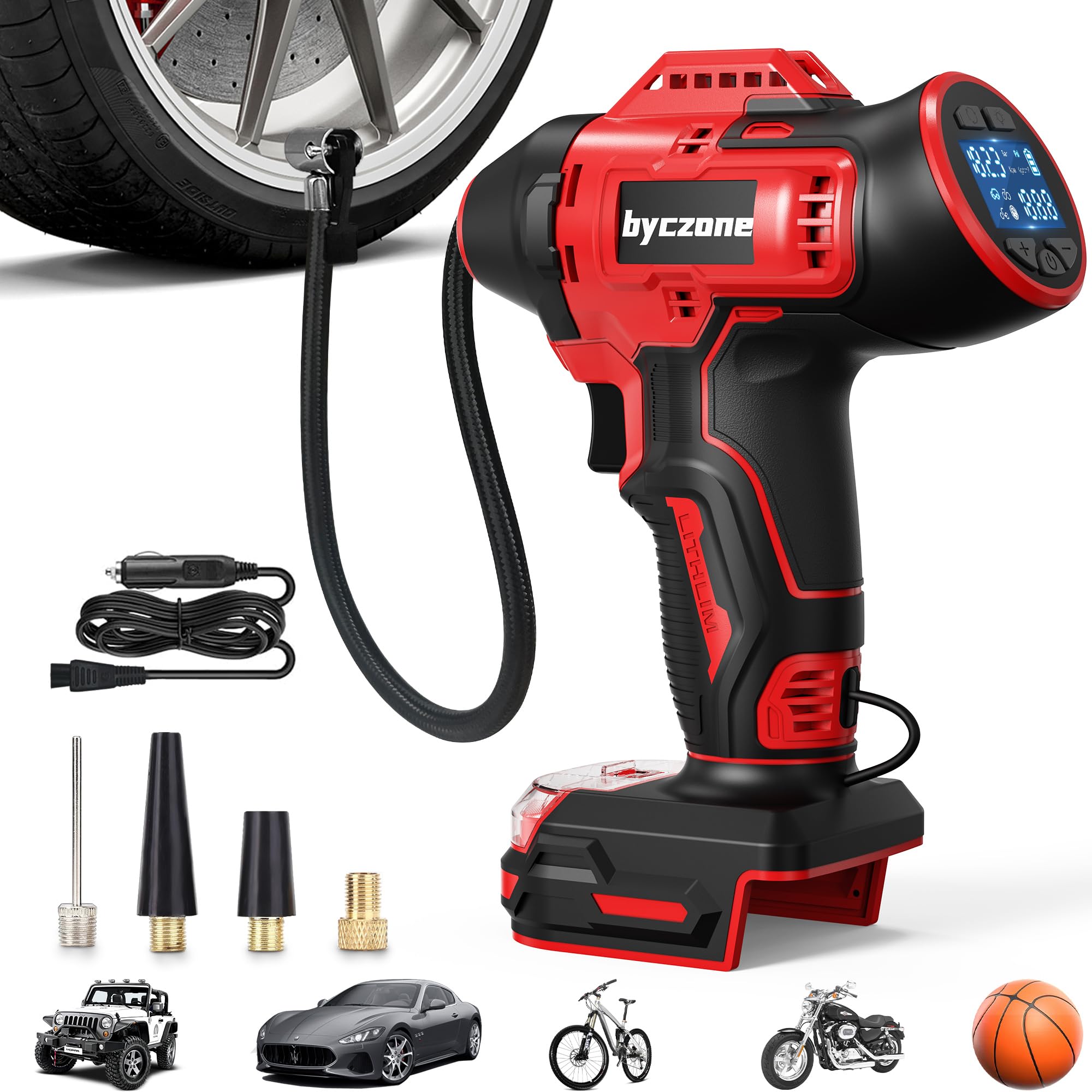 Photo 1 of ***ERROR CODES WHEN PLUGGED IN***Tire Inflator Compatible with MILWAUKEE 18V Max Battery, 160 PSI Cordless Air Compressor With 12V DC Car Adapter,LCD Digital Pressure Gauge for Car, Bike, Sport Ball (No Battery)***ERROR CODES WHEN PLUGGED IN***