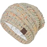 Satin Lined Beanie, Cute Warm Slouchy Silk Lined Winter Hat | Anti-Frizz Silky Satin Lining Protects Hair, Soft Warm Knit Beanie for Women, Stretchy Slouchy Snow Hat for Cold Weather.