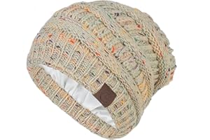 AMERICAN TRENDS Beanies Women Satin Lined Beanie Winter Hats for Women Silk Lined Slouchy Beanie for Winter Warm Knit Cuffed Beanie Hat