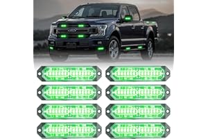 PKINGLAKE 8-Pcs 12 LED Sync Feature Emergency Strobe Grille Lights Ultra Slim Surface Mount Hazard Warning Flashing Light Bar for Firefighter/Construction/Police/Trucks/Vehicles/Car/SUV (Green)