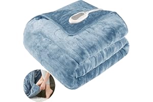 DEGREES OF COMFORT Microplush Electric Blanket with Foot Pocket Blue 50x62 | Heated Lap Throw for Home or Office - Keeps Toes Toasty | 3 Heat Settings with Auto Shut Off | 6Ft Power Cord | Washable