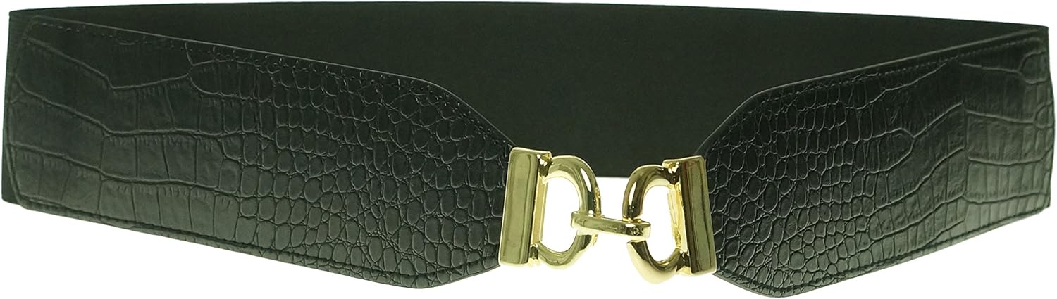 black elastic belt with gold buckle