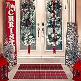 Christmas Rugs Red and Black Plaid, 28” x 43” Area Rug Outdoor Indoor Front Porch Doormat Cotton Hand-Woven Layered Door Mats