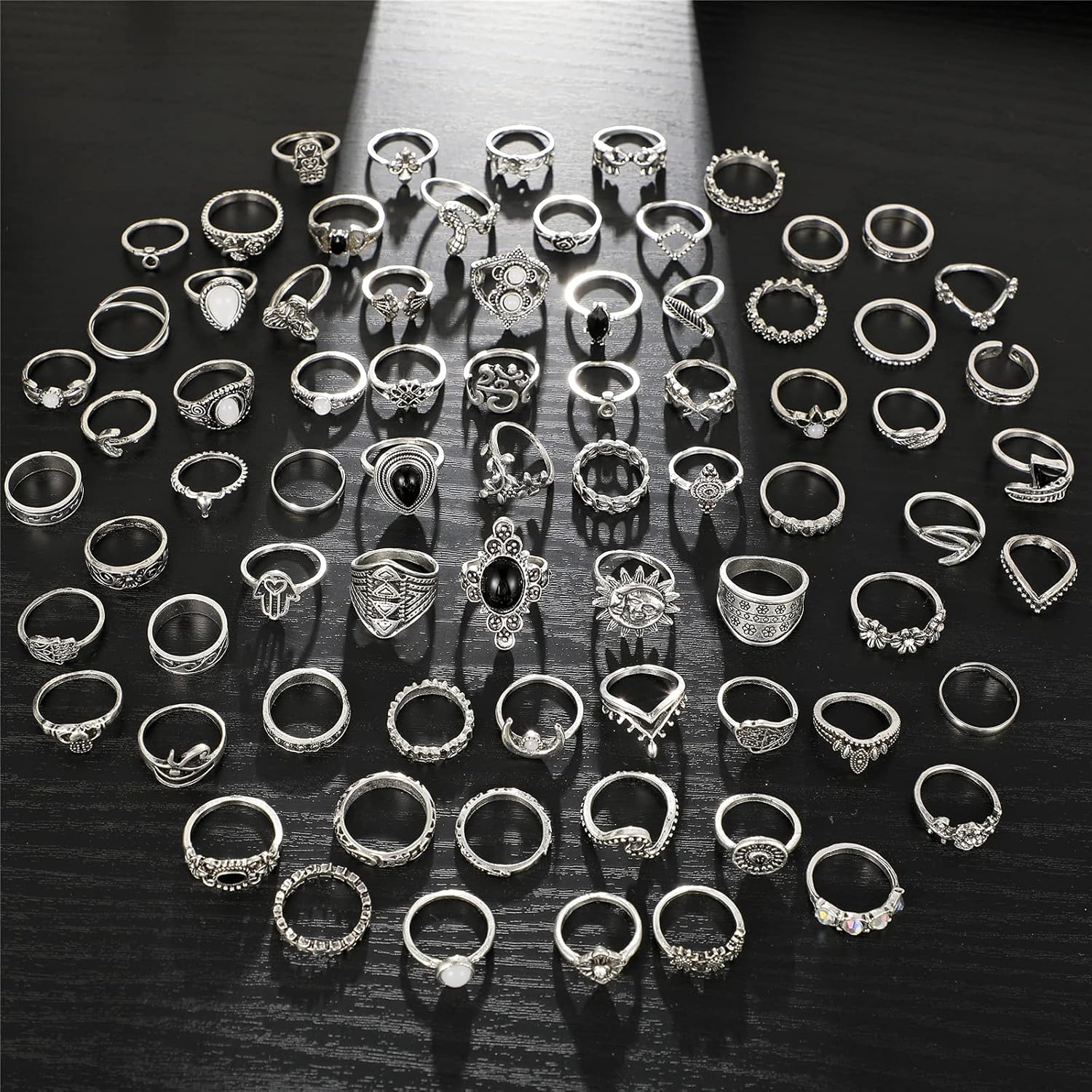 74 Pcs Vintage Stackable Knuckle Rings Set for Women/Girl, Bohemian Silver Plated Simple Stacking Finger Rings Pack (Retro Silver): Clothing