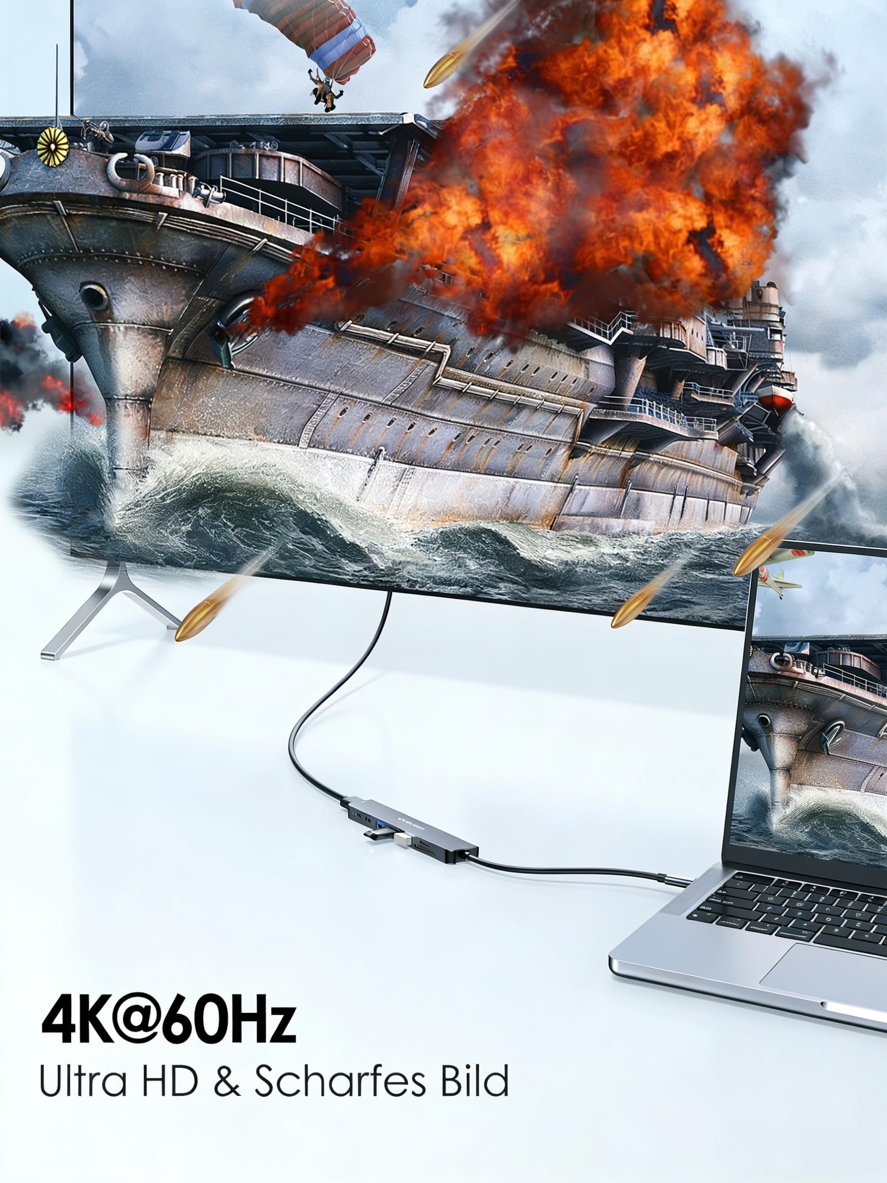 LENTION USB C Hub mit 4K60Hz HDMI, 100W PD, SD/TF Kartenleser, Typ-C Datei, USB 3,0 Adapter auf USB-C, für 2025-2016 MacBook Pro, Neues Mac Air, iPhone 17/16/15 Plus Pro Max, Thunderbolt 3/4 3