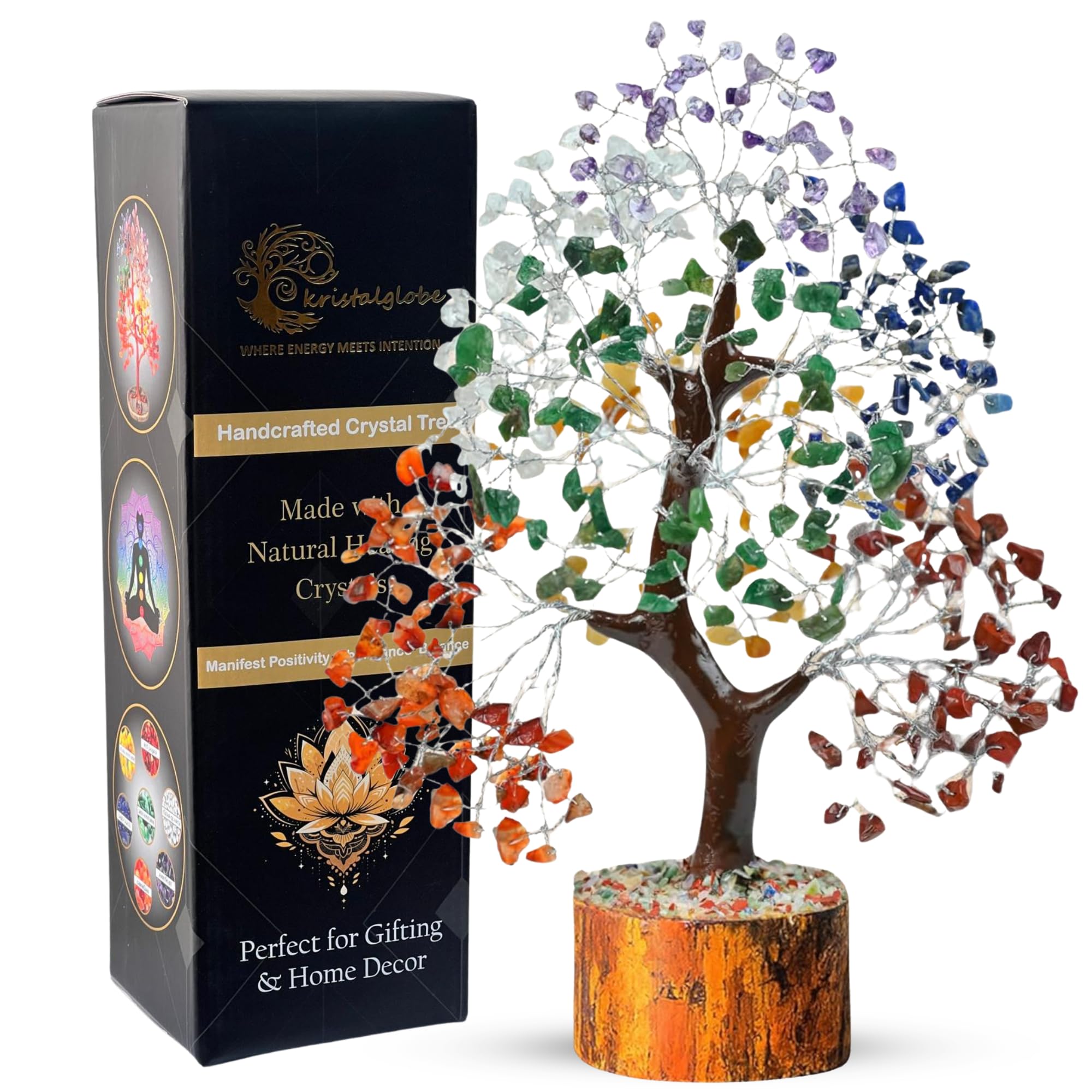 7 Chakra Crystal Tree of Life 300 Beads Silver Wire – Healing Crystal Bonsai Tree for Positive Energy, Feng Shui Money Tree, Spiritual Home Decor, Meditation Desk Ornament, Gift for Women