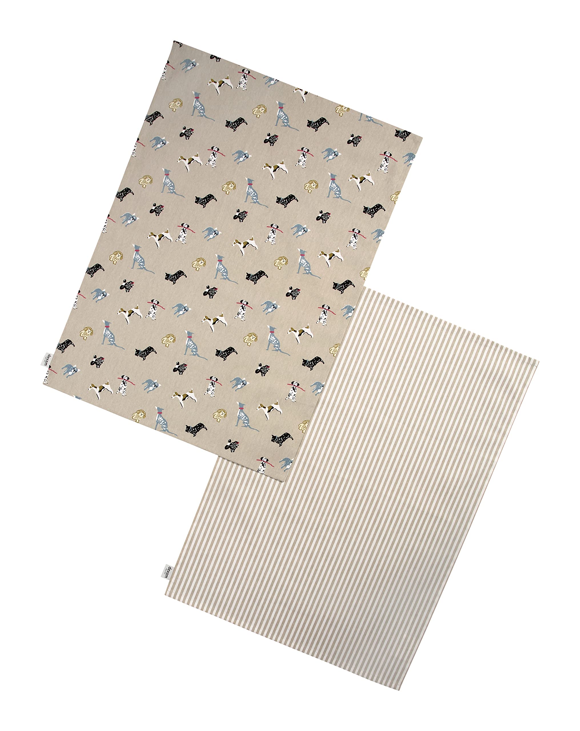 Dexam Woof Set of 2 Tea Towels, Stone